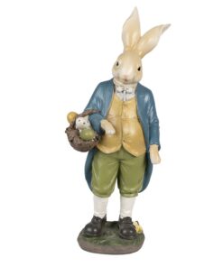 ΛΑΓΟΣ ΜΕ ΜΠΛΕ/ΚΙΤΡΙΝΗ ΕΝΔΥΜΑΣΙΑ ΠΟΥ ΚΡΑΤΑΕΙ ΚΑΛΑΘΙ ΜΕ ΑΥΓΑ