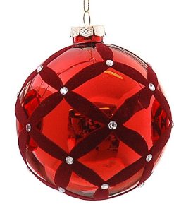 ΓΥΑΛΙΝΗ ΚΟΚΚΙΝΗ ΜΠΑΛΑ ΜΕ ΠΛΕΓΜΑ ΑΠΟ ΒΕΛΟΥΔΙΝΗ ΚΟΡΔΕΛΑ ΚΑΙ ΣΤΡΑΣ - MEDIUM