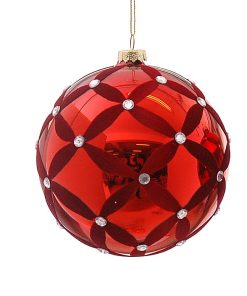 ΓΥΑΛΙΝΗ ΚΟΚΚΙΝΗ ΜΠΑΛΑ ΜΕ ΠΛΕΓΜΑ ΑΠΟ ΒΕΛΟΥΔΙΝΗ ΚΟΡΔΕΛΑ ΚΑΙ ΣΤΡΑΣ - LARGE