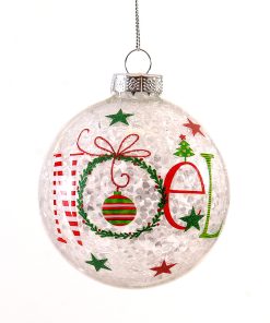 ΓΥΑΛΙΝΗ ΔΙΑΦΑΝΗ ΜΠΑΛΑ ΜΕ ΑΣΗΜΕΝΙΑ ΤΕΤΡΑΓΩΝΑ ΓΚΛΙΤΕΡ ΕΣΩΤΕΡΙΚΑ KAI ΠΡΑΣΙΝΑ/ΚΟΚΚΙΝΑ ΓΡΑΜΜΑΤΑ "NOEL"