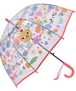 ΠΑΙΔΙΚΗ ΡΟΖ ΟΜΠΡΕΛΑ ΠΛΑΣΤΙΚΗ ΔΙΑΦΑΝΗ ΜΕ ΛΑΓΟΥΔΑΚΙ ΚΑΙ ΓΑΤΟΥΛΑ